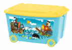 Ящик для игрушек на колесах 580х390х335 мм с аппликацией (голубой, темно-бежевый)