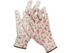 Перчатки GRINDA садовые, прозрачное PU покрытие, 13 класс вязки, бело-розовые, размер M
