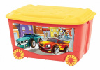 Ящик для игрушек на колесах 580х390х335 мм с аппликацией (красный)
