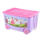 Ящик для игрушек "KidsBox" "Принцесса и единорог" 61*41*33 см 55 л, лавандовый с розовой крышкой, на колёсах (модель 449)