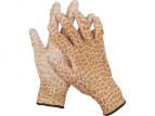Перчатки GRINDA садовые, прозрачное PU покрытие, 13 класс вязки, коричневые, размер M