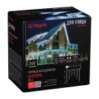 VEGAS 24V Электрогирлянда "Бахрома" 288 холодных LED ламп, 72 нити, прозрачный провод, 12*0,6 м , с блоком питания /16/4