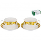 ЭСТЕЛЛА, набор чайный (4) 2 чашки 240мл + 2 блюдца, NEW BONE CHINA, цветной дизайн с золотом, подарочная упаковка