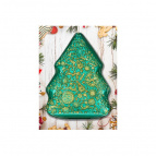 Блюдо "Елочка" 24*19*2,5 см, зеленое с золотистым орнаментом, пищевое стекло, краска