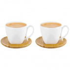 Чашка для капучино и кофе латте 200 мл 11*7,5*7 см "Белая метелица" + дерев. подставка (2 шт.)