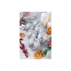 Набор 6 новогодних шаров "Полоски" серебро 9,5*9,5 см, пайетки