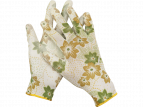 Перчатки GRINDA садовые, прозрачное PU покрытие, 13 класс вязки, бело-зеленые, размер M