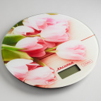 Весы настольные электронные АКСИНЬЯ КС-6503  "Розовые тюльпаны": 5 кг, стекло