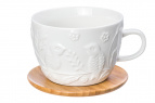 Чашка для капучино и кофе латте 500 мл. 14*11,2*8 см. "Птички на ветке" + дер. подставка