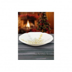Блюдо глубокое "Снежинка золото" 30*30*6 см, белое, пищевое стекло, лак