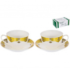 ЭСТЕЛЛА, набор чайный (4) 2 чашки 240мл + 2 блюдца, NEW BONE CHINA, цветной дизайн с золотом, подарочная упаковка