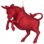 Елочное украшение"бык символ года 2021" 12,5*3 см высота=8,5 см цвет:красный с глиттером ((мал-24/ко