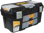 Ящик для инструментов ГЕФЕСТ 21' металл замки (с двумя консолями и коробками) (черный с желтым)