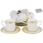 МАРМАРИС, набор кофейный (12) 6 чашек 100мл + 6 блюдец, NEW BONE CHINA, восточный с золотом, прямоугольная подарочная упаковка с окном и бантом