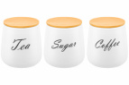 Набор 3 банок д/хранения 850 мл 12*12*13 см "Tea, Coffe, Sugar" с бамбук. крышк. белый матовый