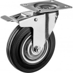 Колесо поворотное c тормозом d=125 мм, г/п 100 кг, резина/металл, игольчатый подшипник, ЗУБР