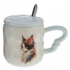 Кружка с крышкой и ложкой, 350 мл, L14 W9 H10 см