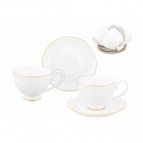 Чайн. наб. 12 пр. 300 мл 12,5*9,5*7 см "Белая с золотом" на ножке, NEW BONE CHINA
