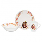 Набор посуды 3 пред. Ежик И.У.(т.175 мм глад,,сал круг.360 мл,кр.210 мл Глория)