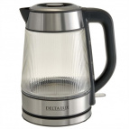 Чайник DELTA LUX DE-1024 корпус из жаропр. стекла, черный нерж.: 2200Вт, 1,7л (6)