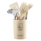 АК-5285 Набор кухонных принадлежностей на подставке 12 пр.(силикон)(16) молочный