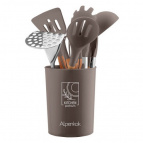 АК-5284 Набор кухонных принадлежностей на подставке 12 пр.(силикон)(16) бежево-коричневый