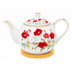 Чайник 1,1 л 23*13,5*14,5 см "Маки" на бамбуковой подставке, NEW BONE CHINA