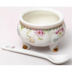 ФРАНСУАЗА, баночка для джема 60мм 50мл с ложкой, NEW BONE CHINA, цветная упаковка