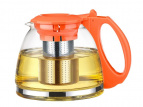 Чайник "ГОДЖИ" оранжевый  стеклянный 1100мл с ситом, пластик. ручка + крышка