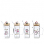 Кружка с крышкой и трубочкой, 350 мл, L10 W6 H17,5 см, 4в.