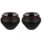 Набор 2 горшков 0,9 л 14,5*14,5*12,5 см "TerraCotta" с крышкой для запекания черный