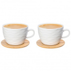 Чашка для капучино и кофе латте 500 мл 14*11,2*8 см "Айсберг" + дерев. подставка (2 шт.)