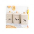 Набор 3 банок для сыпучих продуктов 1,5 л 11,2*11,2*19 см "Tea, coffee, sugar" с крышками, бежевый