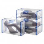 Набор 4 коробок для хранения женской обуви "Прозрачные с синей каймой" 30*18*10 см - каждая, складная, с ручкой, состав - полипропилен