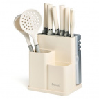 НАБОР AGNESS ИЗ 11ПР: 5 НОЖЕЙ,ПОЛОВНИК,ЛОПАТКА,ШУМОВКА,ПОДСТАВКА,НОЖЕТОЧКА,НОЖНИЦЫ, ЦВЕТ:БЕЛЫЙ/СЕРЫЙ