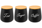 Набор 3 банок д/хранения 850 мл 12*12*13 см "Tea, Coffe, Sugar" с бамбук. крышк.черный матовый