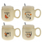 Кружка с крышкой и ложкой, 450 мл, L14 W9 H12 см, 2в.