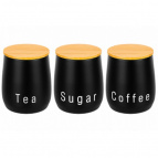 Набор 3 банок для сыпучих продуктов 850 мл 10,5*10,5*12,5 см  "Tea, coffee, sugar" черны с бам.крыш
