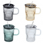 Кружка с трубочкой, 400 мл, L12 W7,5 H12 см, 4в.