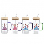 Кружка с крышкой и трубочкой, 350 мл, L9,5 W6 H18 см, 4в.