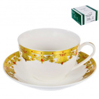 ЭСТЕЛЛА, набор чайный (2) чашка 240мл + блюдце, NEW BONE CHINA, цветной дизайн с золотом, подарочная упаковка