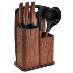 ALPENKOK АК-5290 Набор ножей и кухонных аксессуаров с доской на подставке,10 предметов, дерево (6)