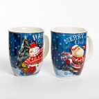 HAPPY HOLIDAYS, кружка 350мл, МИКС 2 ДЕКОРА, NEW BONE CHINA, упаковка - гофрокороб