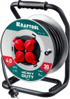 силовой удлинитель на стальной катушке 3х2.5 30м 4000Вт IP44, KRAFTOOL HEAVY DUTY 4.0, КГ (55086-30)