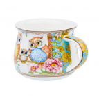 Кружка 250 мл 11*8,5*7 см "Совушки", бочонок, NEW BONE CHINA