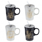 Кружка с крышкой и трубочкой, 380 мл, L12 W8,5 H16 см, 4в.