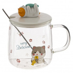 Кружка с крышкой и ложкой 420 мл, L8 W8 H9 см