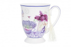 Кружка 300 мл. 11*8*11 см. "Лаванда" на ножке, NEW BONE CHINA