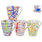 ВРЕМЯ ПОДАРКОВ - ВРЕМЯ ЧУДЕС! набор кружка 330мл + силикон.ситечко, NEW BONE CHINA, 4 вида декора - АБСТРАКЦИЯ, подарочная упаковка PVC