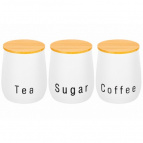 Набор 3 банок для сыпучих продуктов 850 мл 10,5*10,5*12,5 см  "Tea, coffee, sugar" белый с бам.крыш
